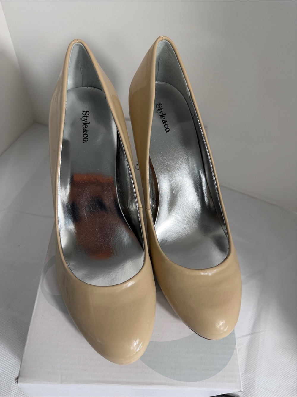 Style & Co. Beige Patent Round-Toe Pumps